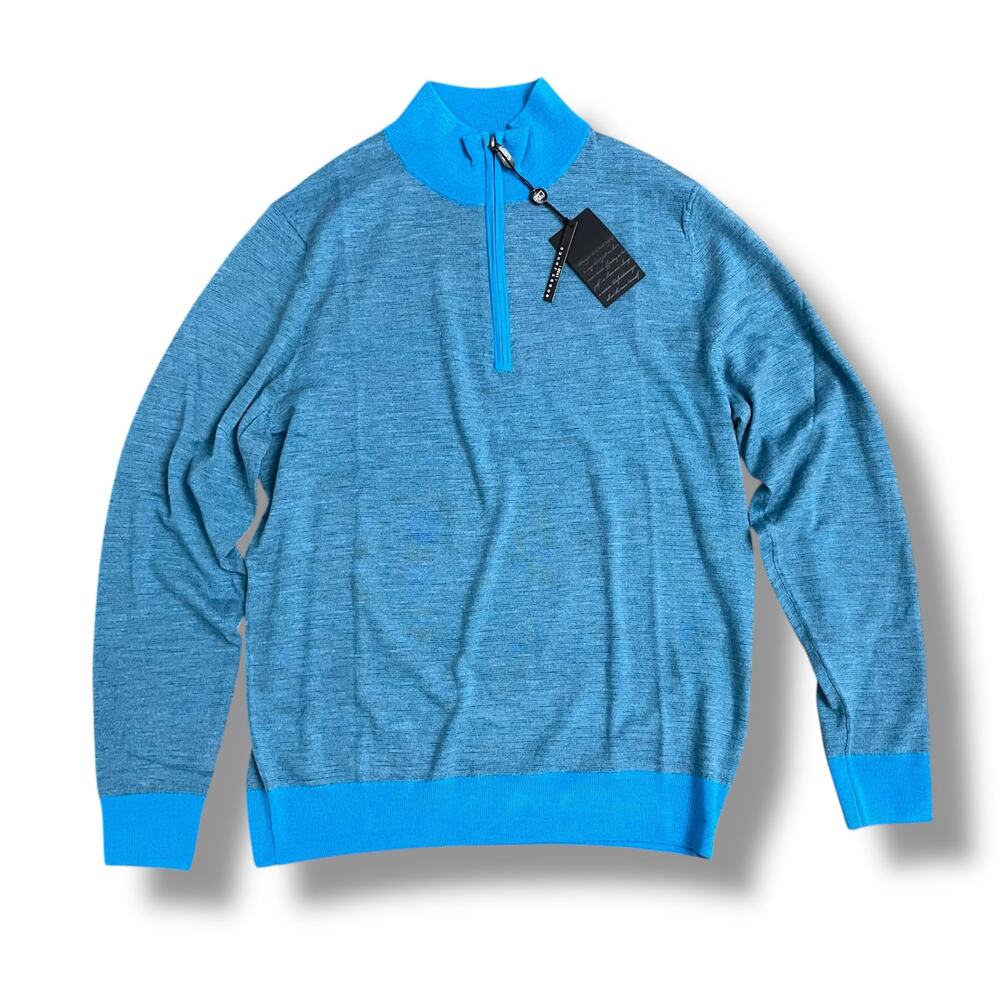 Bobby Jones Merino Wool Quarter Zip Sweater Men’s M Blue Golf Pullover NWT‎